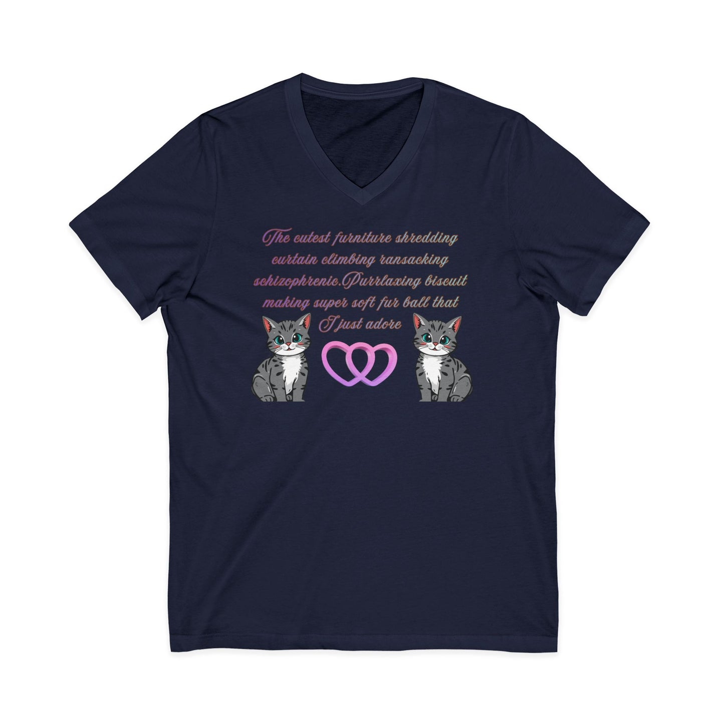 Cat Mom V-Neck Tee — 'The retired feminine shredding' Cute Cat Couple Graphic