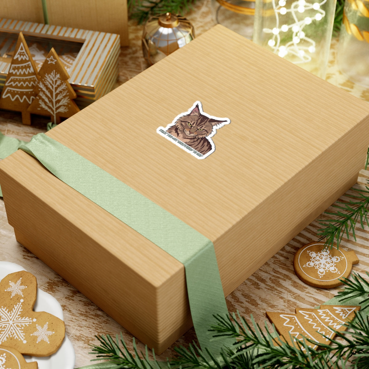 Grumpy Maine Coon Cat Sticker — "What You Got Something to Say?" Kiss-Cut Sticker