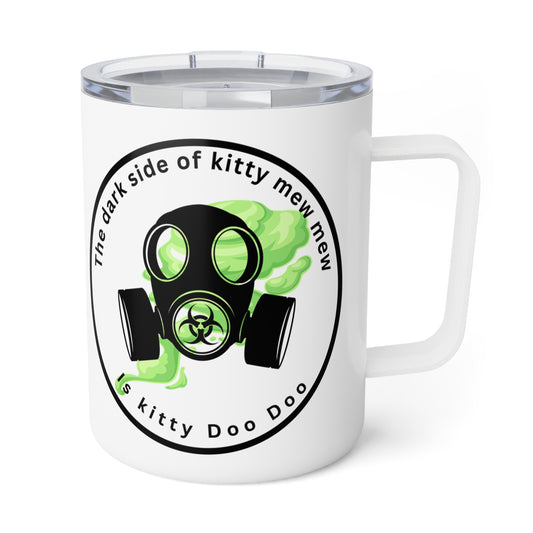 Insulated Coffee Mug — 'The Dark Side of the Kitty' Cute Green Cat Space Design, 10oz Travel Tumbler