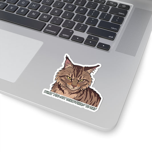 Grumpy Maine Coon Cat Sticker — "What You Got Something to Say?" Kiss-Cut Sticker