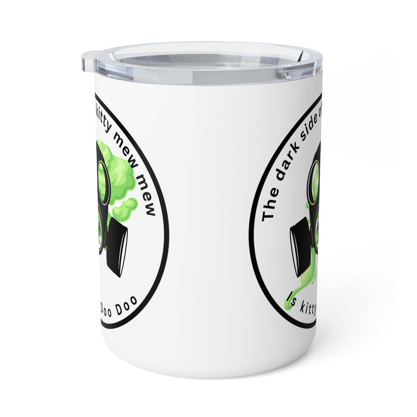 Insulated Coffee Mug — 'The Dark Side of the Kitty' Cute Green Cat Space Design, 10oz Travel Tumbler