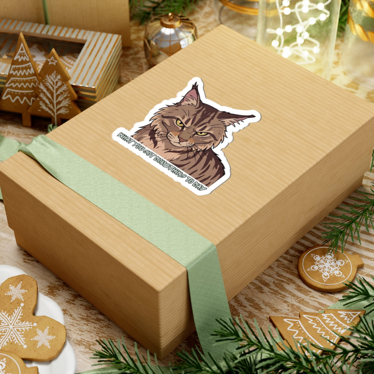 Grumpy Maine Coon Cat Sticker — "What You Got Something to Say?" Kiss-Cut Sticker