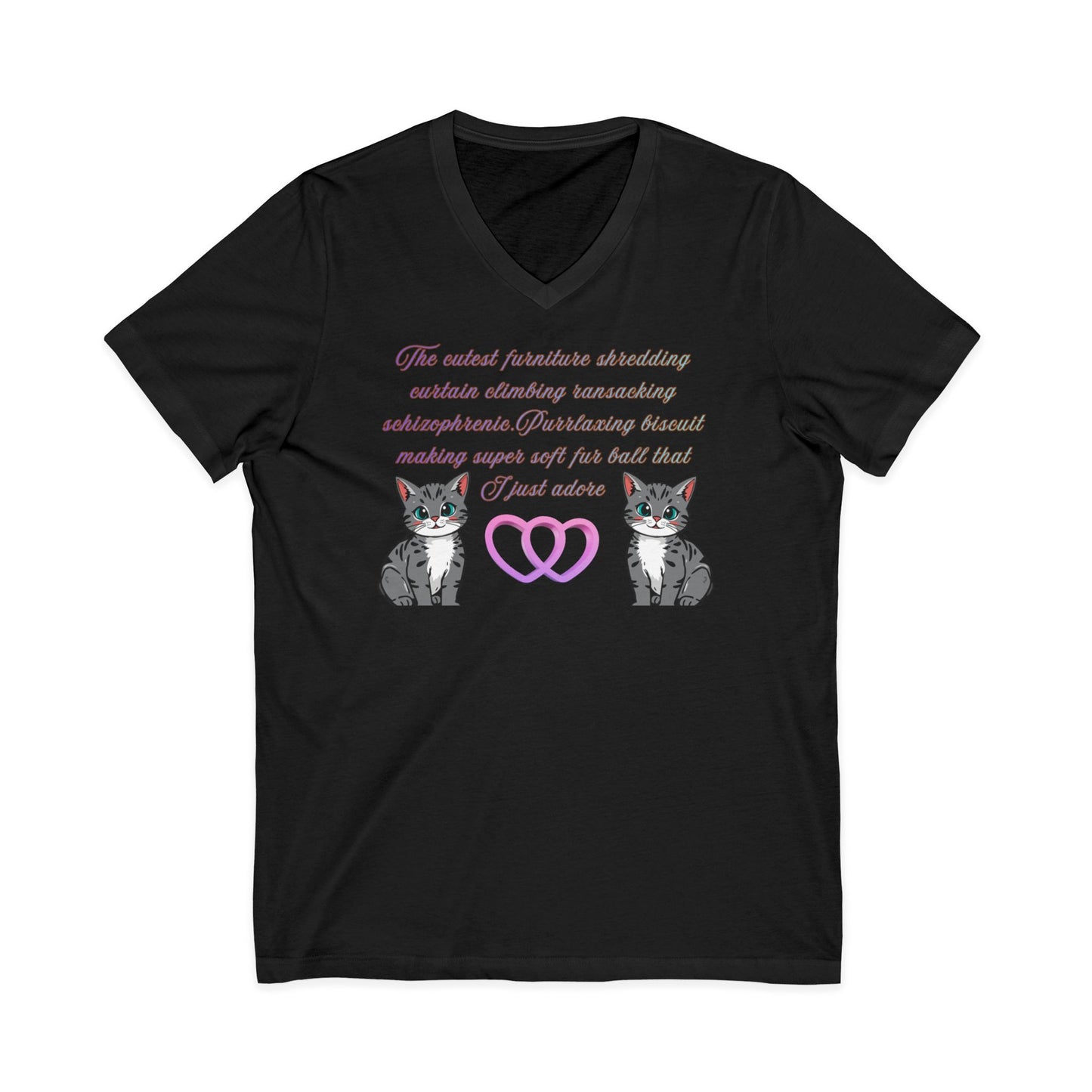 Cat Mom V-Neck Tee — 'The retired feminine shredding' Cute Cat Couple Graphic